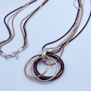 Triple strand mixed metals chains rings pendant necklace